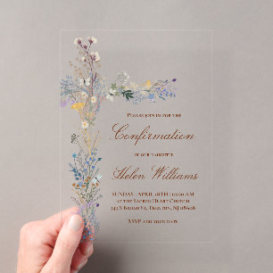 Confirmation floral cross  acrylic invitations