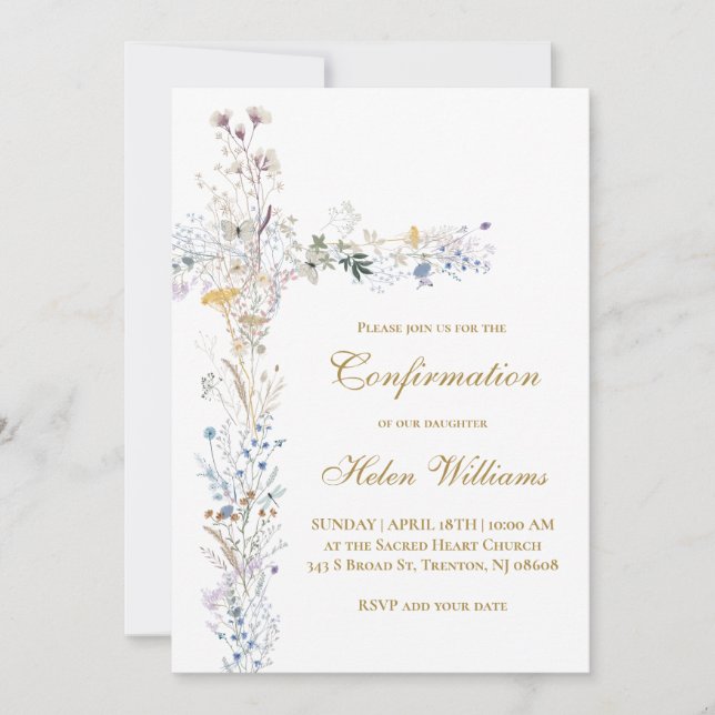 Confirmation floral cross  invitation (Front)