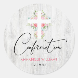 Confirmation Floral Rustic Classic Round Sticker
