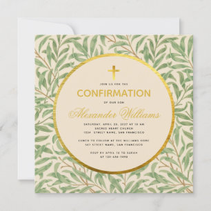 Confirmation Foliage Faux Gold  Gender Neutral Invitation