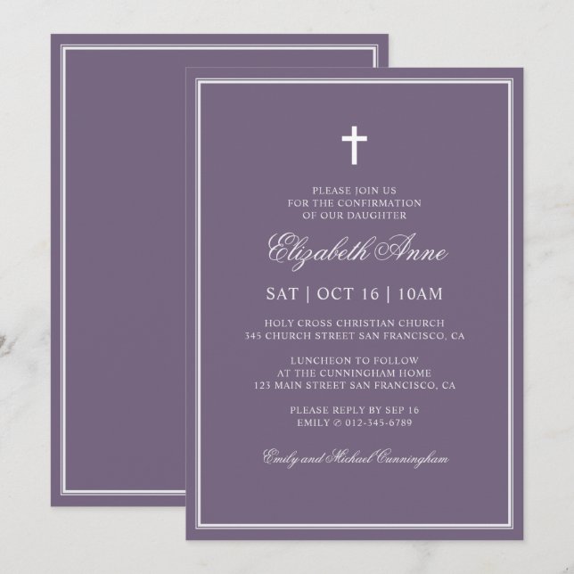 Confirmation For Her | Elegant Classic Cross Invitation (Front/Back)