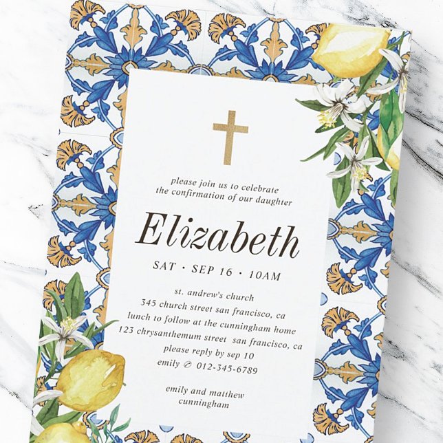 Confirmation For Her Lemon Mediterranean Tiles Invitation (Creator Uploaded)