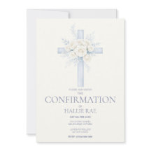 Confirmation for her, Modern Blue Floral Cross