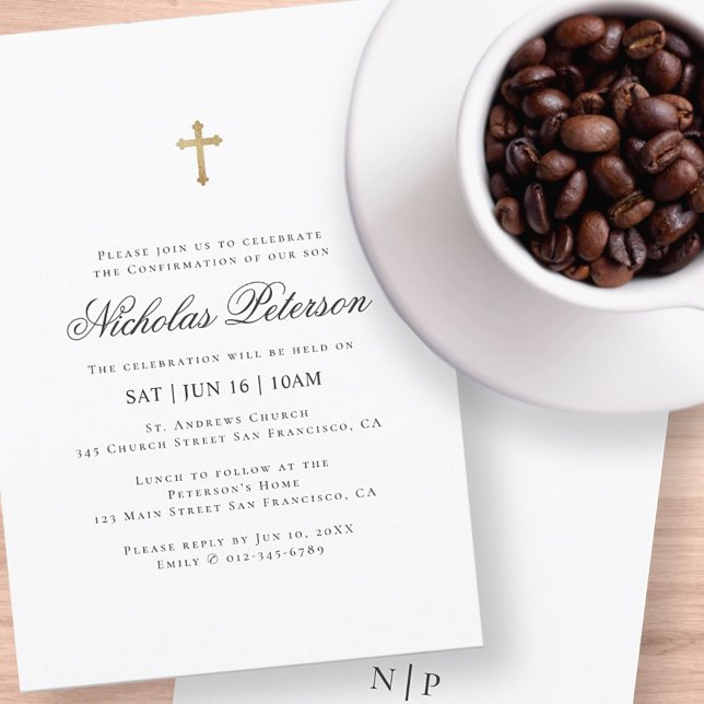 Confirmation For Him | Minimalist Gold Cross Invitation (Creator Uploaded)