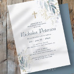 Confirmation For Him Modern Foliage Gold Cross Invitation<br><div class="desc">Design is composed of watercolor foliage leaf leaves botanicals and faux gold cross
Available here:
http://www.zazzle.com/store/selectpartysupplies</div>