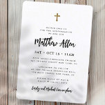 Confirmation For Him Modern Minimalist Cross Invitation<br><div class="desc">Composed of elegant serif and cursive script typography on frame with an elegant cross. This design is timeless,  classic and elegant.

This is designed by Select Party Supplies,  exclusive for Zazzle.

Available here:
http://www.zazzle.com/selectpartysupplies</div>