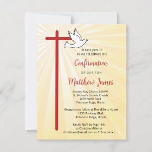 Confirmation for Son Cross Dove Gold Rays Invitation