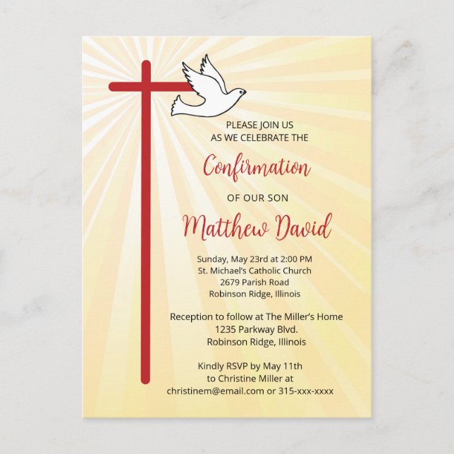 Confirmation for Son Red Cross & Dove Gold Rays Postcard (Front)