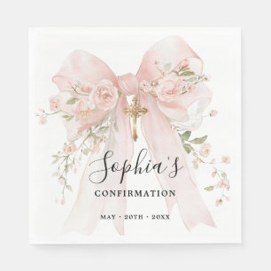 Confirmation Girl Pink Bow Roses Custom Napkin