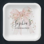Confirmation Girl Pink Bow Roses Thank You Paper Plate<br><div class="desc">Beautiful blush pink bow with roses decorates this elegant First Holy Communion round thank you sticker.</div>
