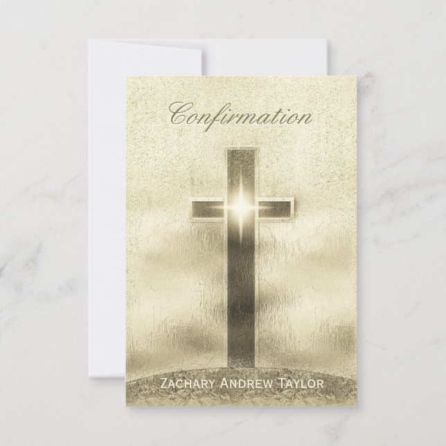 Confirmation Gold Cross on Hill Invitation (Back)