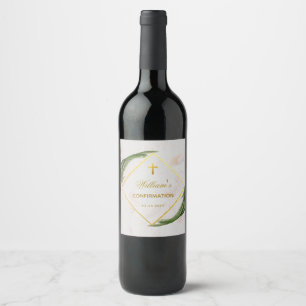 Confirmation Greenery Faux Gold Marble Fern Leaves Wine Label
