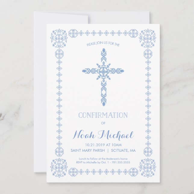 Confirmation Invitation, Elegant Invite with Cross (Front)