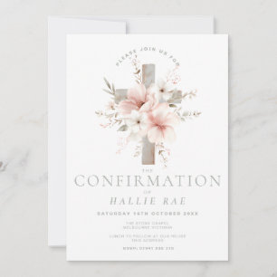 Confirmation Invitation Girl, Modern Floral Cross