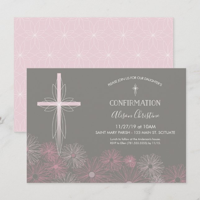 Confirmation Invitation - Girl's Invite w/ Cross (Front/Back)