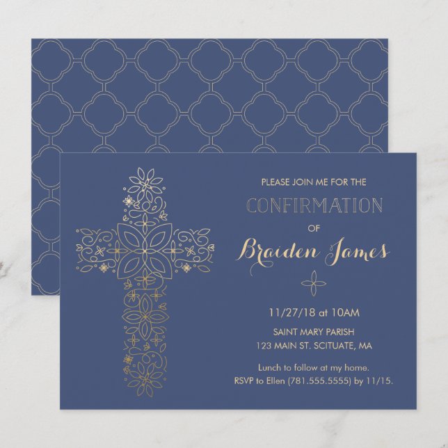 Confirmation Invitation - Gold Cross Invite (Front/Back)