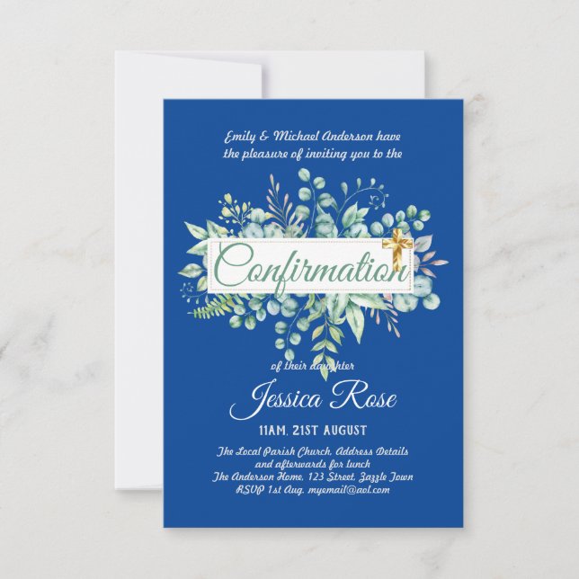 Confirmation Invitations Eucalyptus Greenery Budge (Front)