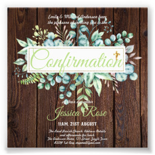 Confirmation Invitations Eucalyptus Greenery Budge Photo Print