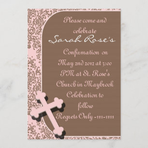 CONFIRMATION Invitations PINK DAMASK For GIRLS