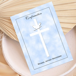Confirmation Invite Dove and Cross on Blue Invite