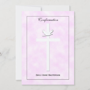 Confirmation Invite Dove and Cross on Pink Invite