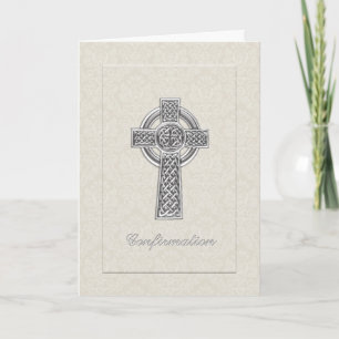Confirmation Ivory Damask with Silver Cross Invitation