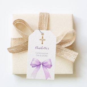 Confirmation lavender bow cross girl DIY Gift Tags