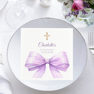 Confirmation lavender bow cross luncheon napkin