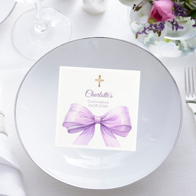 Confirmation lavender bow cross napkin (Creator Uploaded)