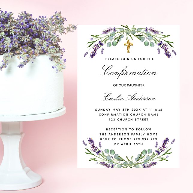 Confirmation lavender eucalyptus violet florals invitation postcard (Creator Uploaded)