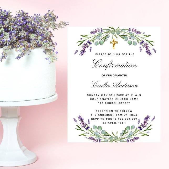 Confirmation lavender floral budget invitation (Creator Uploaded)