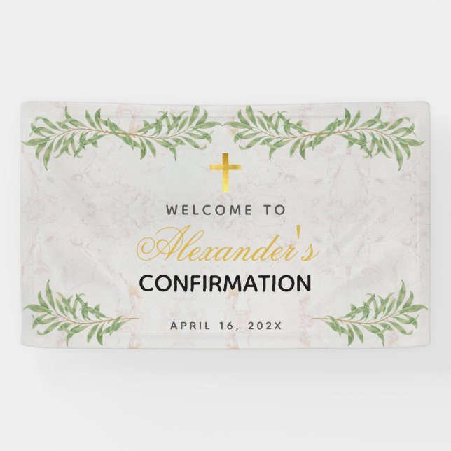 Confirmation Marble Greenery Calligraphy Welcome Banner (Horizontal)