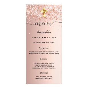 Confirmation Menu blush rose gold glitter dust