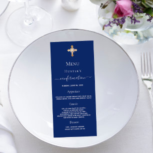 Confirmation Menu navy blue gold cross