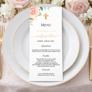 Confirmation Menu rose gold blush pink floral girl
