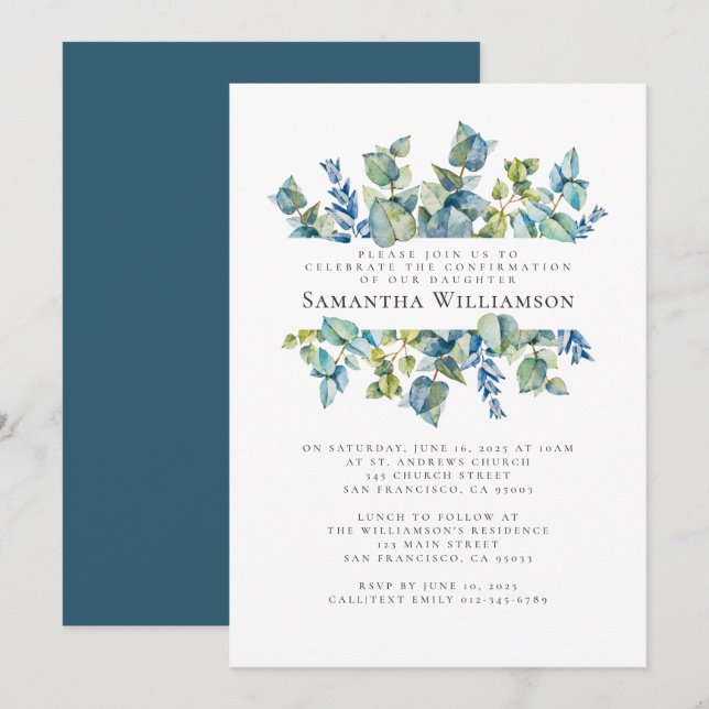 Confirmation Modern Watercolor Flowers Invitation (Front/Back)