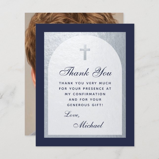 Confirmation Navy Blue Arch Budget Thank You Card (Front/Back)