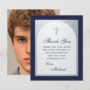 Confirmation Navy Blue Arch Budget Thank You Card