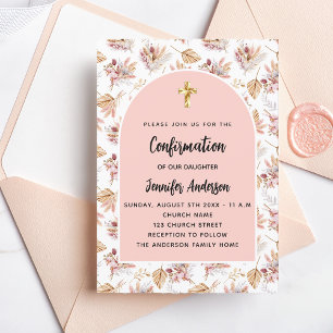 Confirmation pampas flowers rose gold boho invitation
