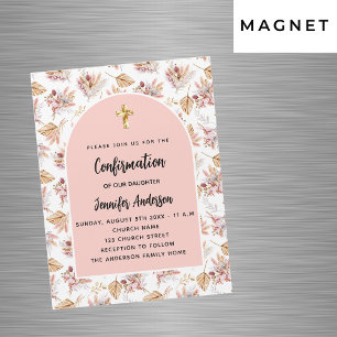Confirmation pampas flowers rose gold invitation magnet