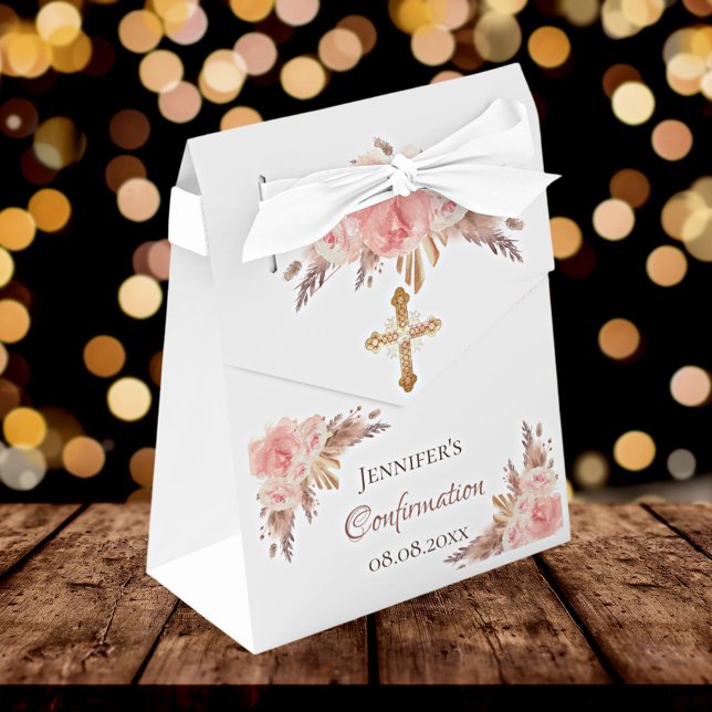 Confirmation pampas grass blush pink floral rose favor box (Creator Uploaded)