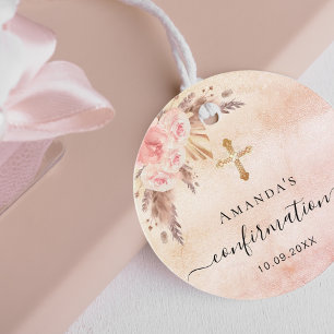 Confirmation pampas grass blush rose thank you favour tags