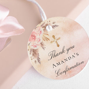 Confirmation pampas grass blush rose thank you favour tags