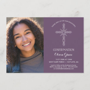 Confirmation Photo Invitation - Invite w/ Cross