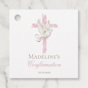 Confirmation pink cross favour tags