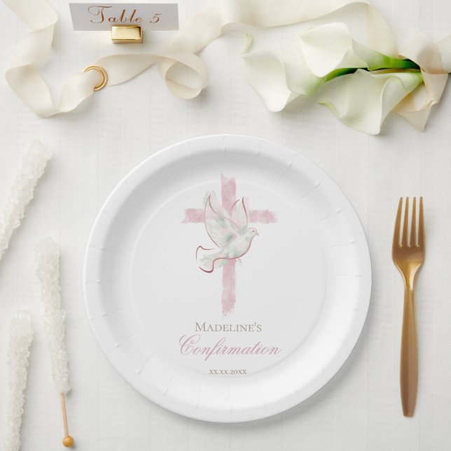 Confirmation pink cross paper plate (Wedding)