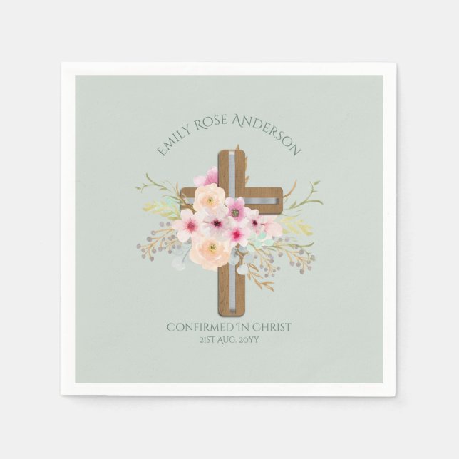 Confirmation Pink Sage Floral Napkins Personalized (Front)