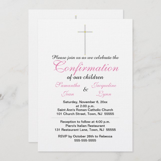 Confirmation Pink Twins Invitation (Front/Back)