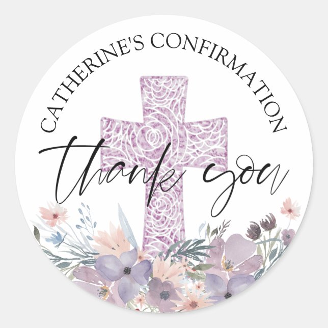 Confirmation Purple Wildflowers Thank You Classic Round Sticker (Front)