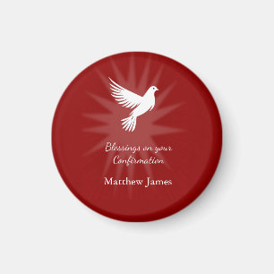 Confirmation Religious Red Dove Rays Design Magnet